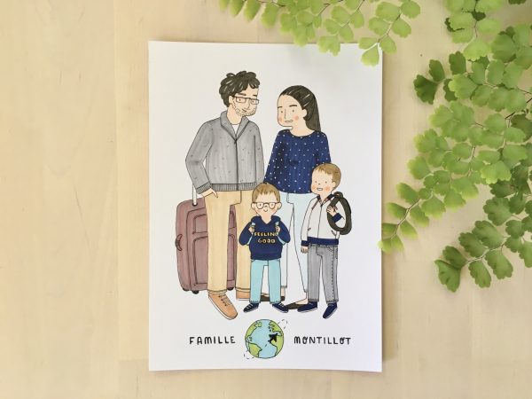 Custom family portraits created by illustrator @karacandraw